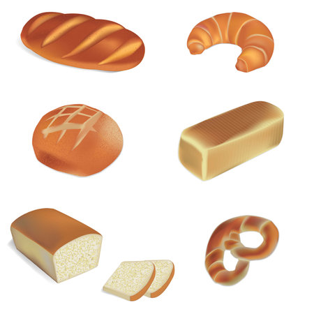 various breads and bakery products vector illustrationsのイラスト素材