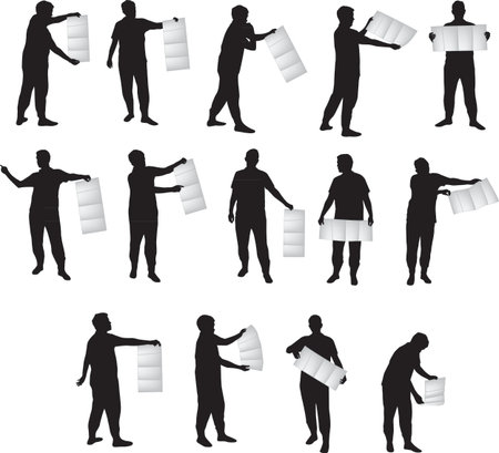 SIlhouette of man holding a map like poster, vector formatのイラスト素材