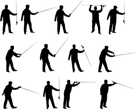 Various fisherman with fishing rod silhouettesのイラスト素材