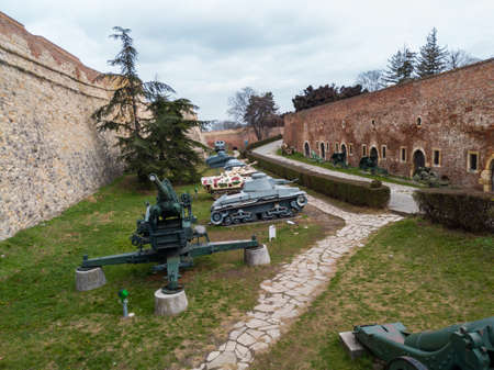 View of tanks and cannons at the outdoor military museum inside the Belgrade Fortress, in Kalemegdan...