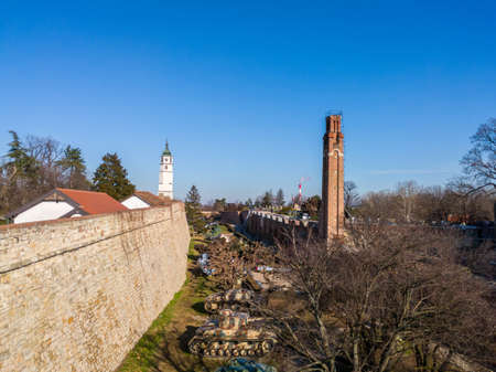 View of tanks and cannons at the outdoor military museum inside the Belgrade Fortress, in Kalemegdan...