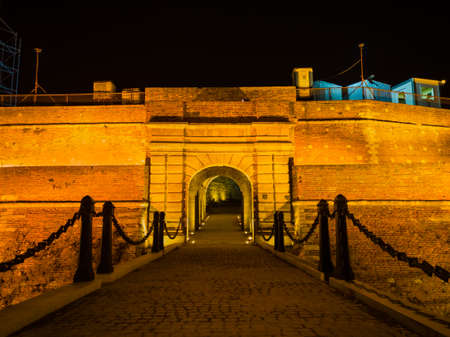 The King Gate (Kralj Kapija) of Kalemegdan fortress, Belgrade. Serbia, at night.のeditorial素材