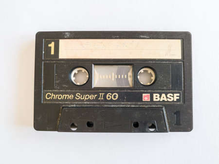Cassette tape, object isolated on a white background, analog magnetic tape for audio recording,...
