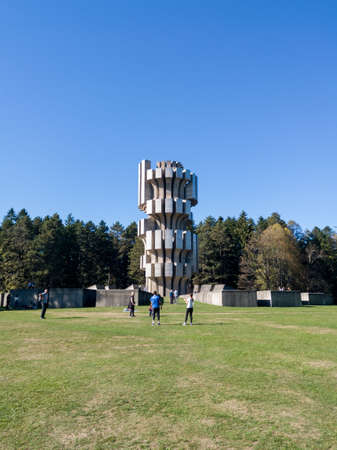 Excursions in Kozara National Park around Monument to the Revolution during sunny dayのeditorial素材