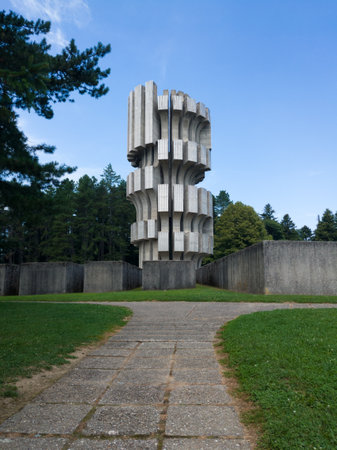 Memorial monument to the Revolution on Mrakovica, dedicated to Yugoslav partisan fighters and victims of fascism during World War II on Kozara mountainのeditorial素材