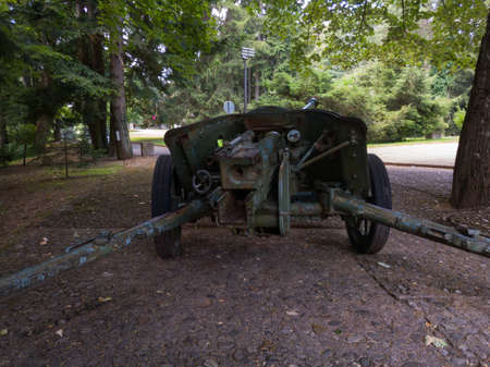 Old military cannon in front of the Kozara National Park Museumのeditorial素材