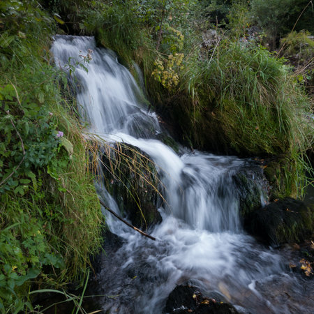Rocks and cascades on wild stream Krupa on popular picnic place Krupa na Vrbasu near Banja Luka, Bosnia and Herzegovinaの写真素材