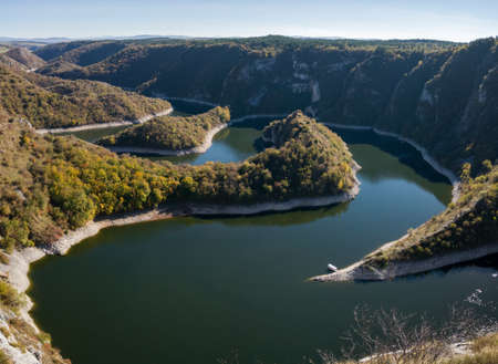 Uvac Special Nature Reserve, Uvac River Canyon with beautiful meanders between Zlatar and Zlatibor Mountains in Serbiaの写真素材