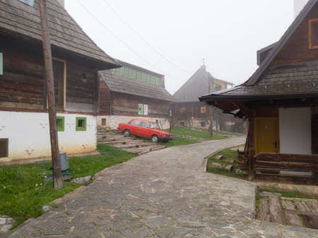 An old Russian Lada car in the ethno village of Drvengrad or Kustendorf on Mokra Gora in Serbiaのeditorial素材