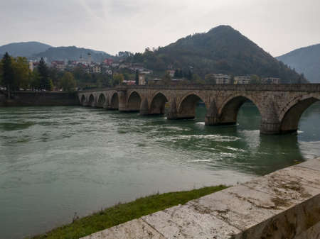 The old stone bridge of Mehmed Pasha Sokolovic over the river Drina in Visegradのeditorial素材