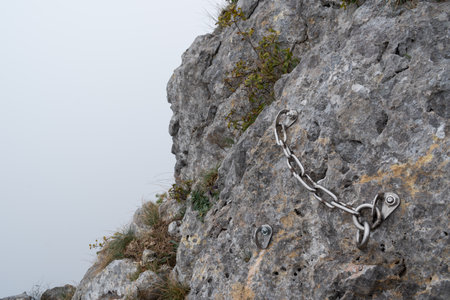 Chain ring anchor for mountain climbing, mountaineer equipmentの写真素材