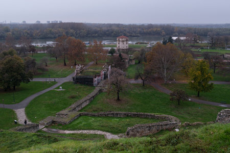 Kalemegdan fortress with Nebojsa tower in Belgrade, Serbia - during overcast dayのeditorial素材