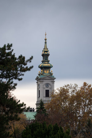 Holy Archangel Michael orthodox church tower in Belgrade (Serbian: Saborna crkva)の写真素材