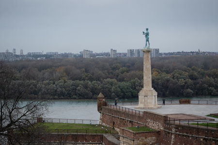 Victor (Pobednik) monument on Kalemegdan park in Belgrade, landmark of cityのeditorial素材