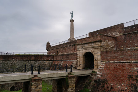 Belgrade park Kalemegdan with Victor statue and King gate, famous medieval fortressのeditorial素材