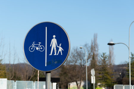 Separated track for pedal cyclists and pedestrians only, traffic sign close up