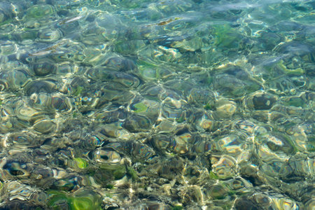 Rippling water surface, abstract colorful landscapeの写真素材