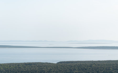 Landscape of Adriatic sea and islands, viewpoint Simuni on island Pag in Croatiaの写真素材