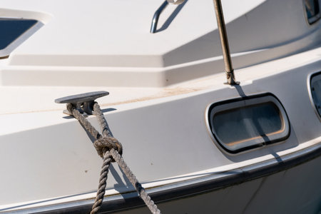 Deck mooring on boat close upの写真素材