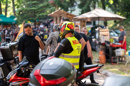 Crowd at moto meet in Prnjavor, moto campのeditorial素材