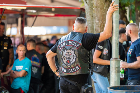 Crowd at moto meet in Prnjavor, moto campのeditorial素材