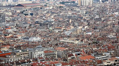Center of a city overcrowded with buildingsの写真素材