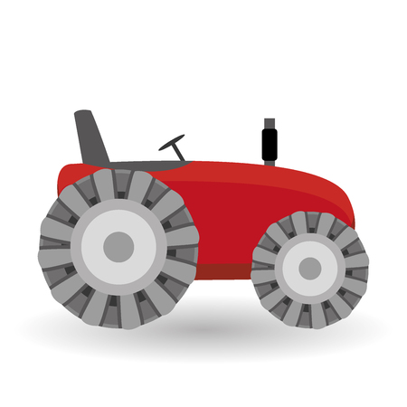 Flat tractor on white background. Red tractor icon - vector illustration. Agricultural tractor - transport for farm in flat style. Farm tractor icon. Tractor icon vector illustration.のイラスト素材