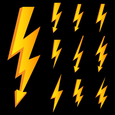 Set of line icons representing lightning bolt, lightning strike or thunderstorm.のイラスト素材