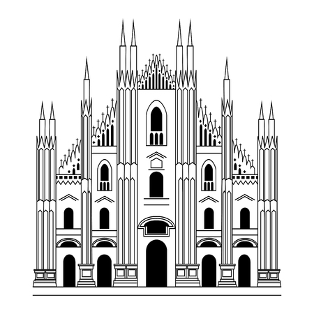 Milan Cathedral, Gothic architecture - hand drawn illustrationのイラスト素材
