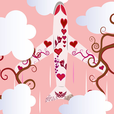 Jet love airplane icon on a sky background.のイラスト素材