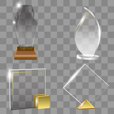 Modern glass cup trophies and challenge prizes side view realistic icons collection against transparent background isolated vector illustrationのイラスト素材