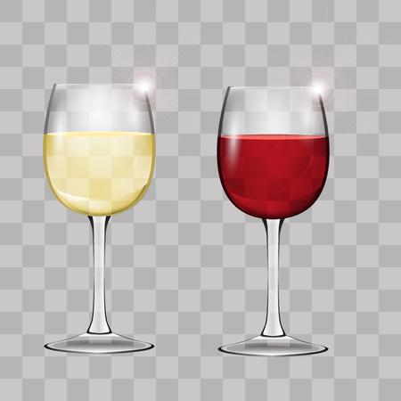 Set transparent glasses with white and red wineのイラスト素材