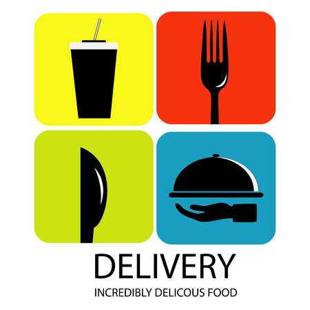 Vector take away food and coffee to go icons and labels in trendy linear style - fast food and cafe conceptsのイラスト素材