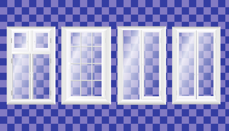Set of transparent metal plastic windows on brick wallのイラスト素材