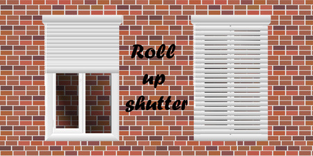 Vector Set of Windows with Rolling Shuttersのイラスト素材