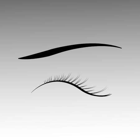 Closed eyes with black fluffy eyelashes on a white background.のイラスト素材