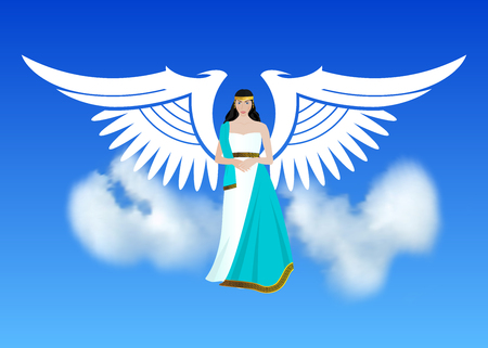 Archangel Michael, an angel or archangel with a flaming sword, defending the Earth, holding the planet in his hands.のイラスト素材