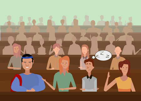 the teacher at the university teaches students. desks, knowledge, students.のイラスト素材