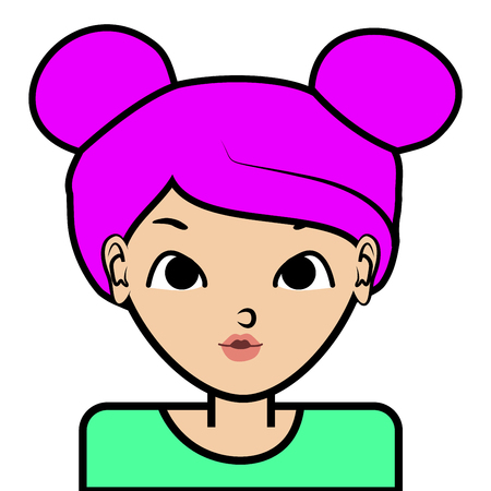 portrait of little girl face icon with black stroke on white background vector.のイラスト素材