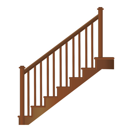 Wooden staircase with handrails and steps, realistic vector on a white backgroundのイラスト素材