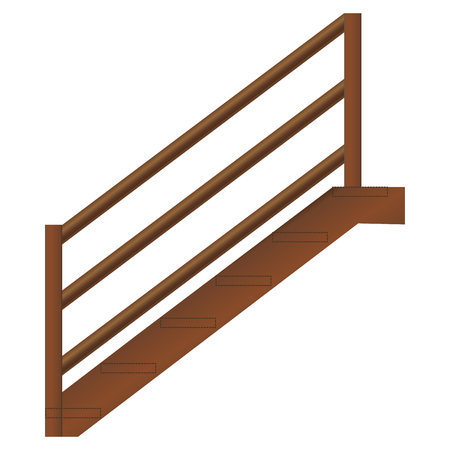 Wooden staircase with handrails and steps, realistic vector on a white backgroundのイラスト素材