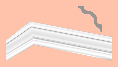 Skirting plastic white ceiling with drawings realistic vector.のイラスト素材