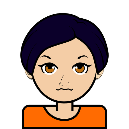 portrait of little girl face icon with black stroke on white background vector.のイラスト素材