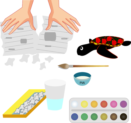 Papier mache handicraft, paper products. The scheme of work for children and adults.のイラスト素材