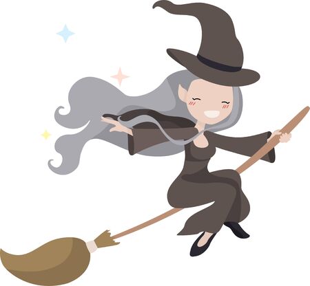 Beautiful witch flies on a broomstick in Halloweenのイラスト素材