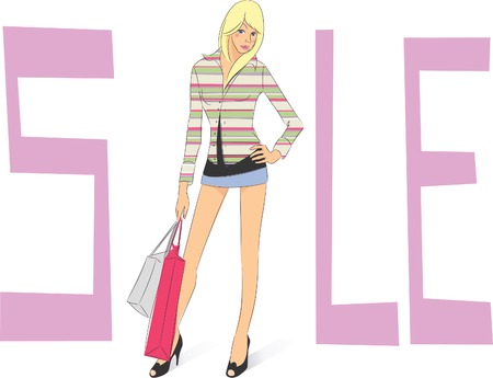 Sale, Shopping Girlのイラスト素材