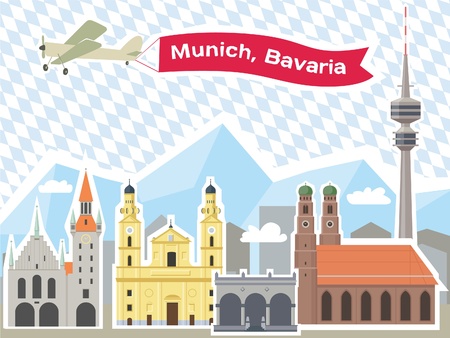 Munich Skyline, Illustrations of the most popular tourist attractionsのイラスト素材