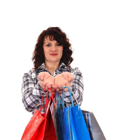 girl with buying isolated on white background                                 の写真素材