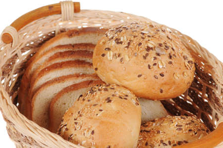 A basket with fresh baked bun isolate on white background