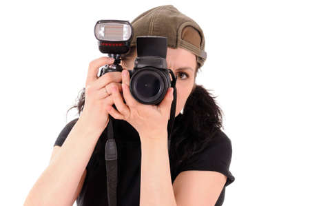 The woman the photographer is photographed close up